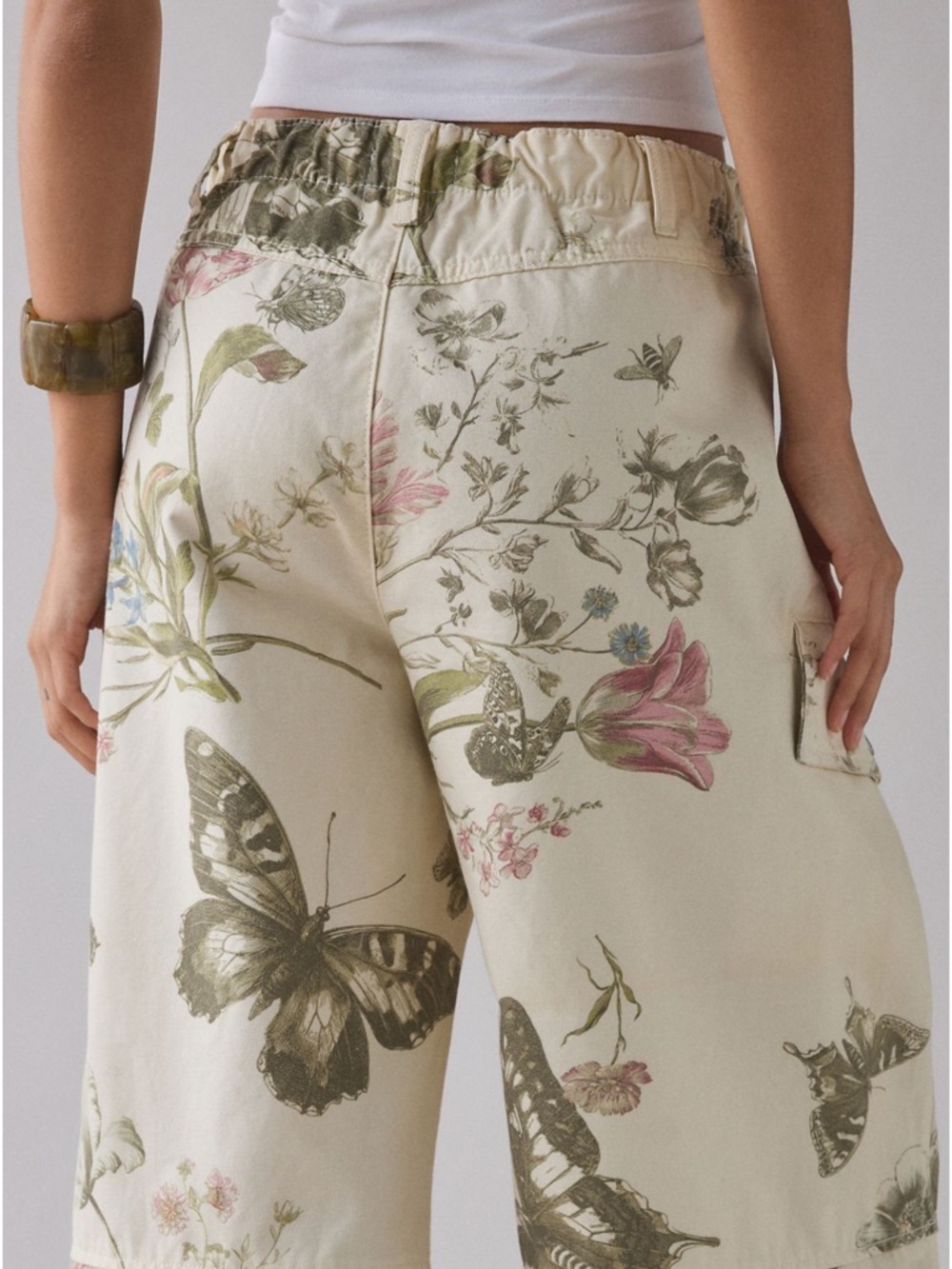 BDG Cream Wide-Leg Floral & Butterfly Crop Pants - Picture 3 of 11